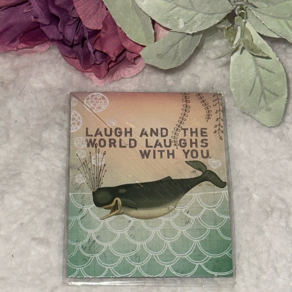 PAPAYA! Art Laughing Whale Magnet M0098 Inspirational Quote Whimsical Teal Whale